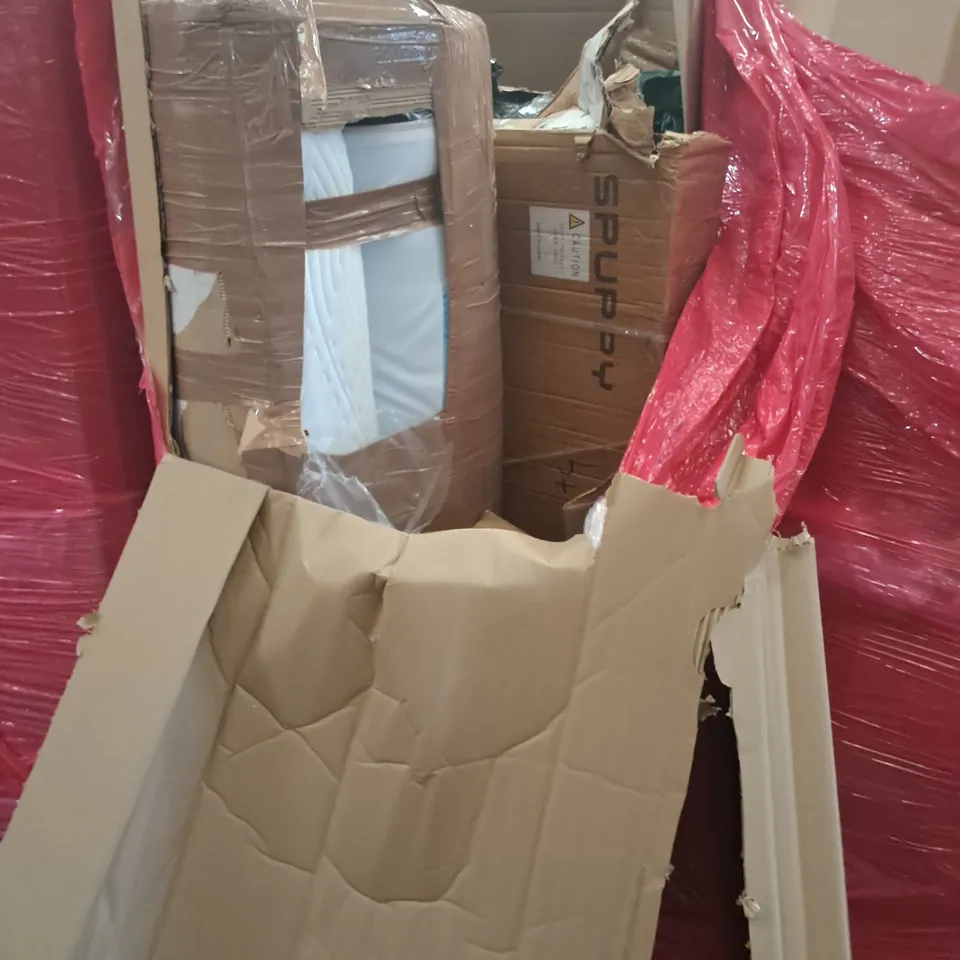 PALLET OF ASSORTED HOUSEHOLD ITEMS TO INCLUDE CLOTHES DRYING RACKS, MATTRESS AND TOILET SEAT