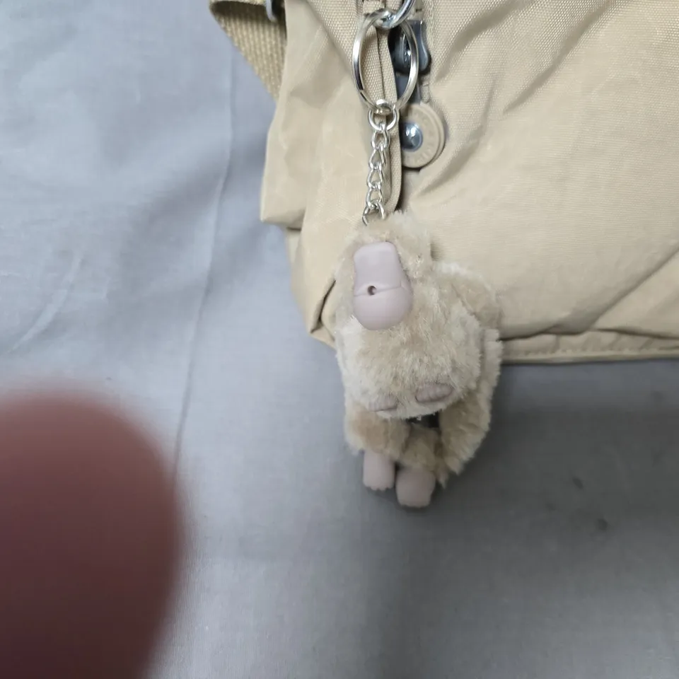 KIPLING BEIGE CROSSBODY BAG WITH PLUSH MONKEY KEYCHAIN