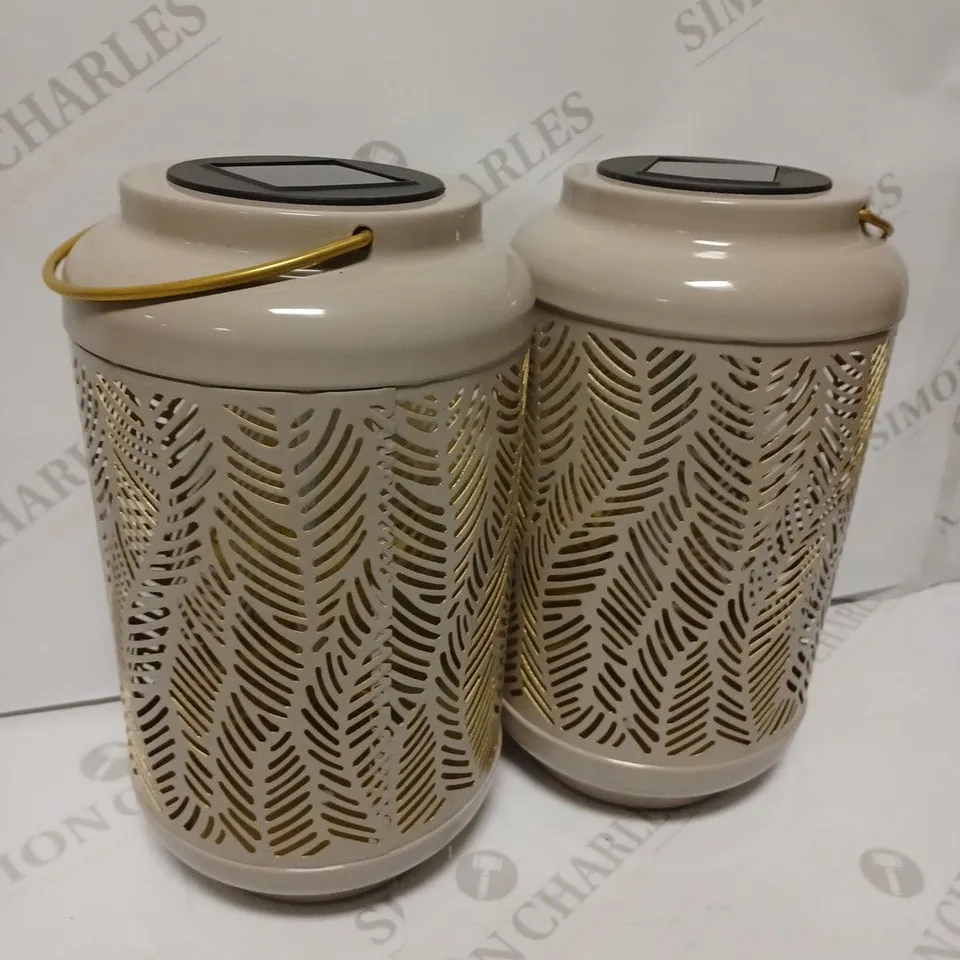 GARDEN REFLECTIONS SET OF 2 PATTERNED SOLAR LANTERNS, LEAF