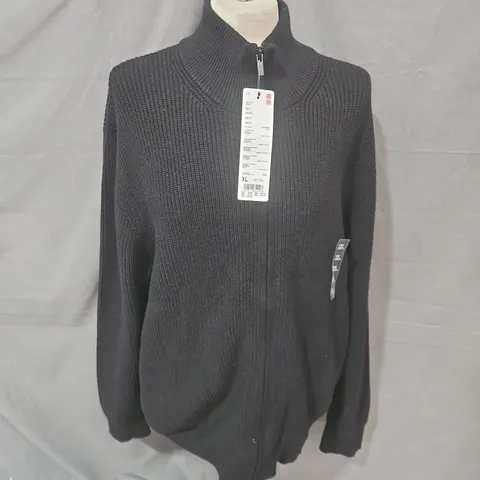 UNIQLO FULL-ZIP KNIT SWEATER - BLACK, SIZE XL