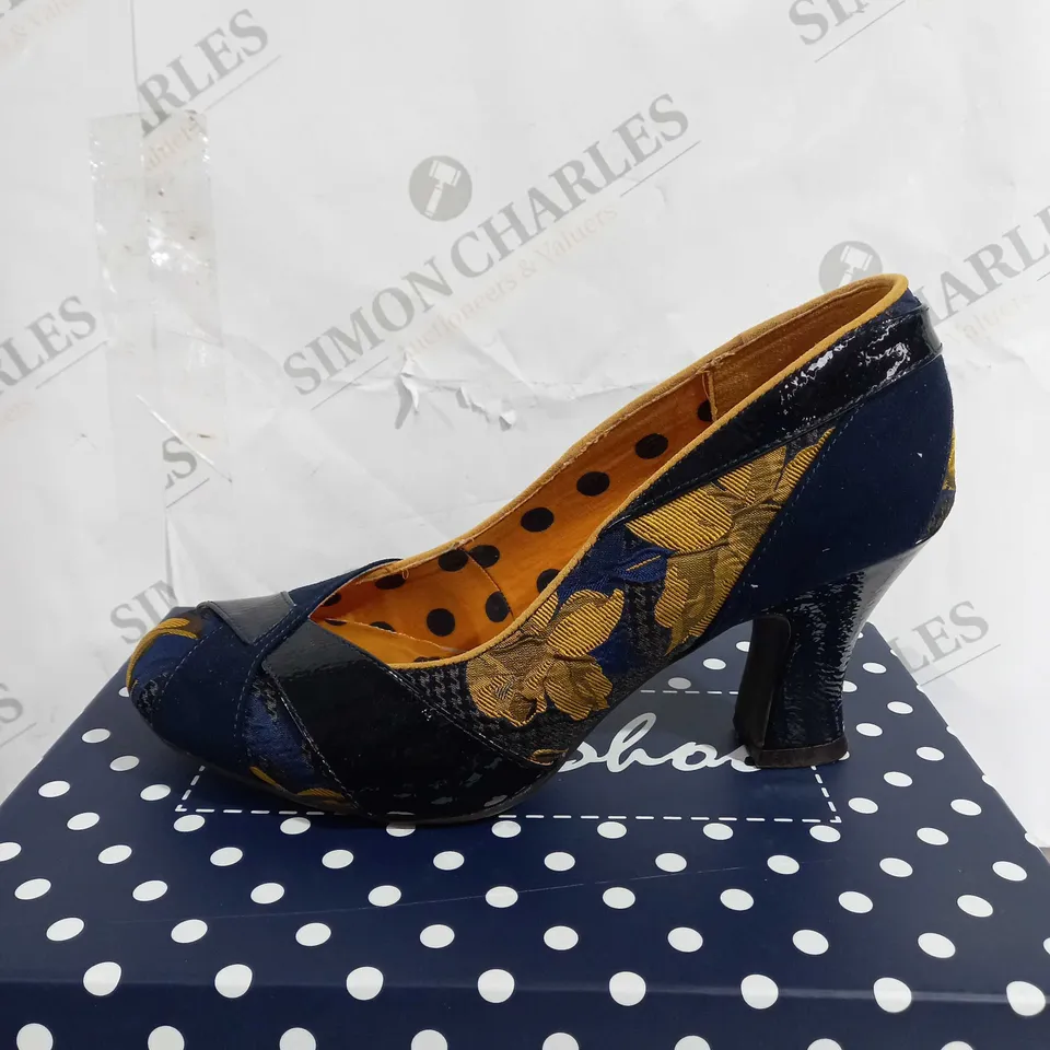 BOXED RUBY SHOO LULU HEELED SHOES, NAVY/MUSTARD - SIZE 6
