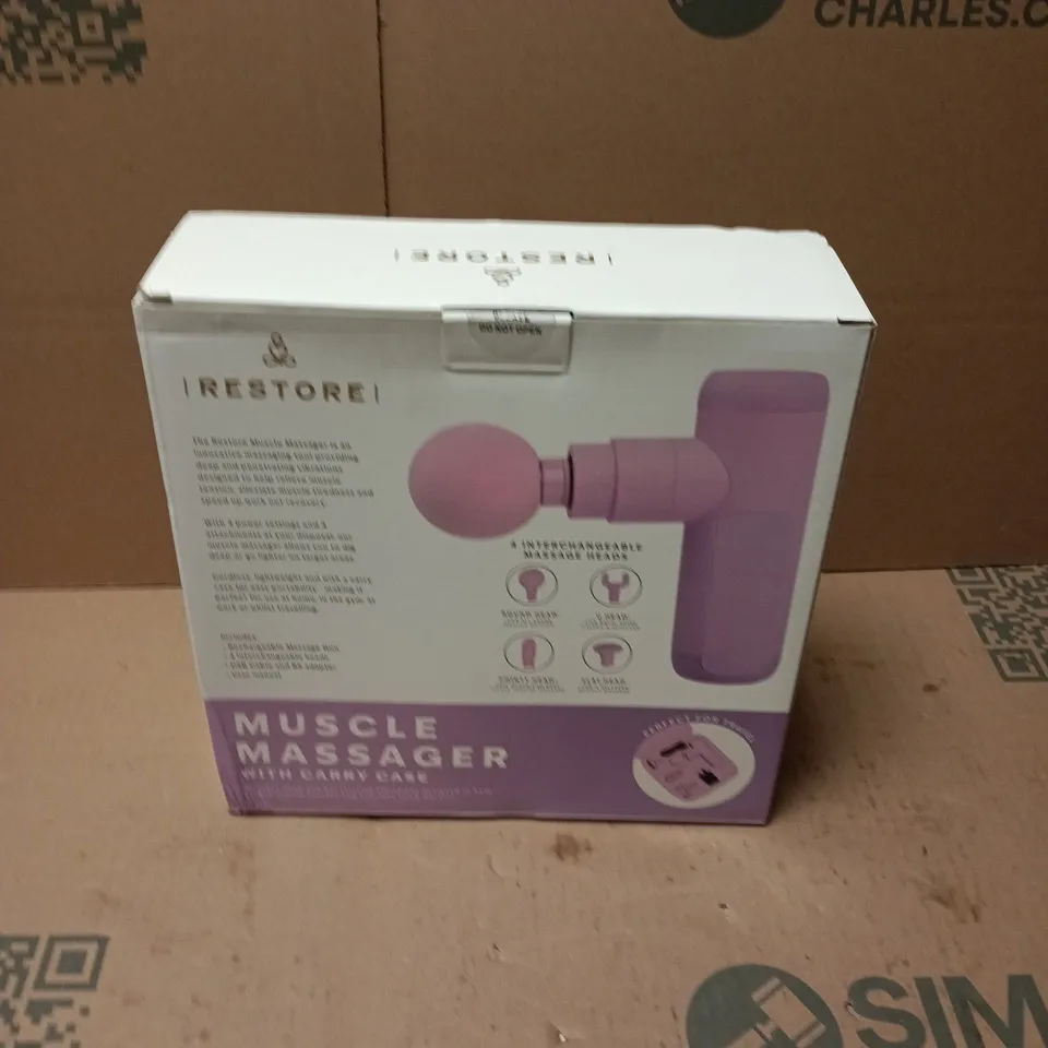 RESTORE PINK MUSCLE MASSAGER WITH CARRY CASE – RECHARGEABLE HANDHELD MASSAGE GUN