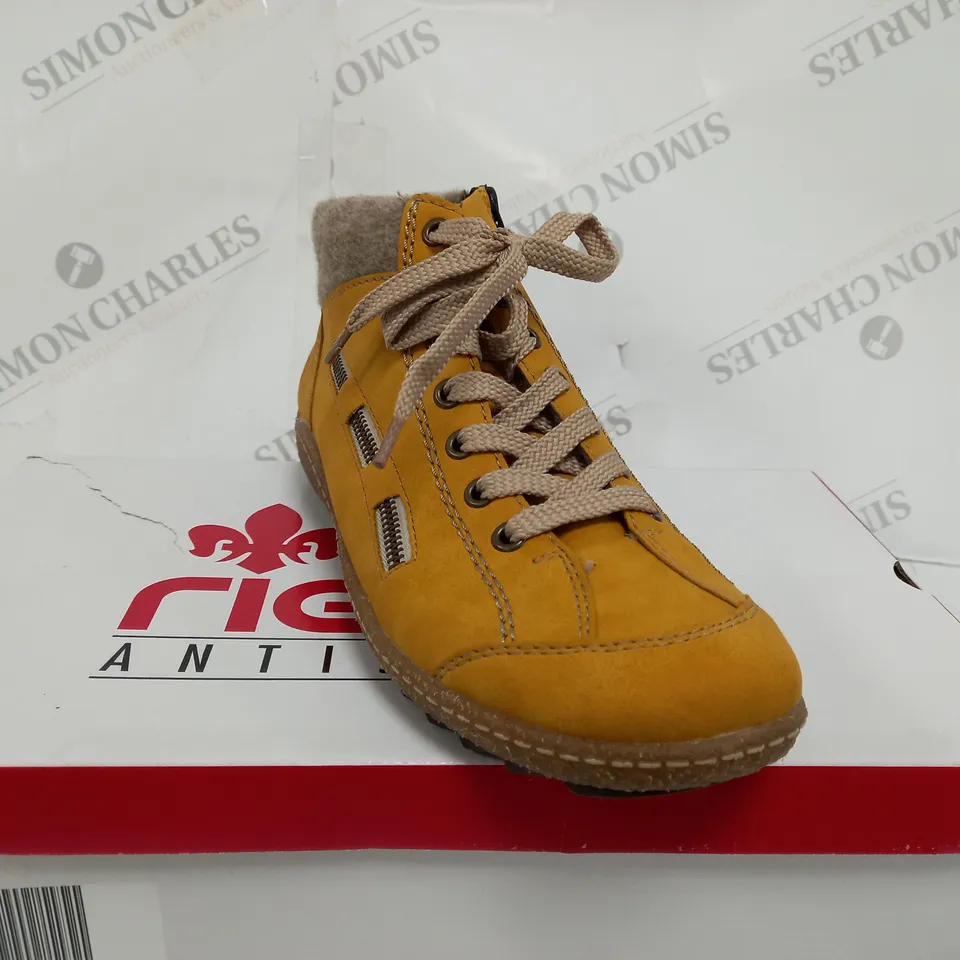 BOXED RIEKER LACE ANKLE BOOTS, YELLOW - SIZE 6