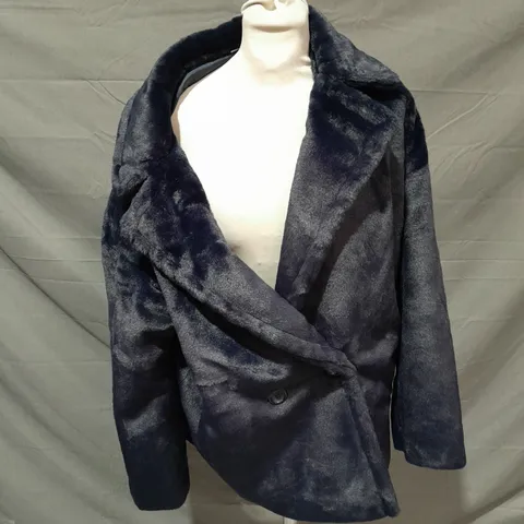 HELENE BERMAN NAVY FAUX FUR JACKET - SIZE 16