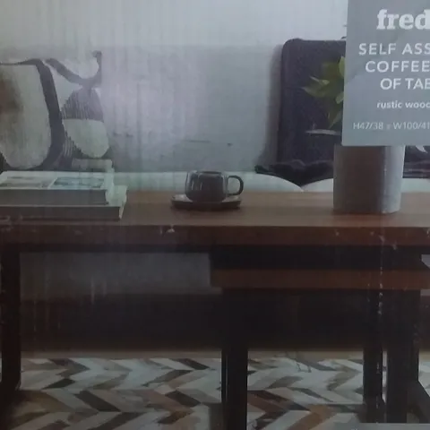 BOXED FREDDIE COFFEE NEST OF TABLES IN RUSTIC WOOD EFFECT - H47/38 X W100/41 X D60/41CM