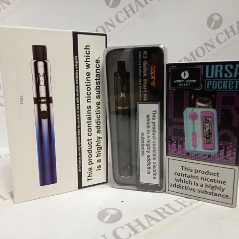 APPROXIMATELY 20 ASSORTED BOXED VAPING PRODUCTS TO INCLUDE INNOKIN ENDURA T18II, LOST VAPE URSA POCKET, ASPIRE K3 QUICK START KIT ETC.