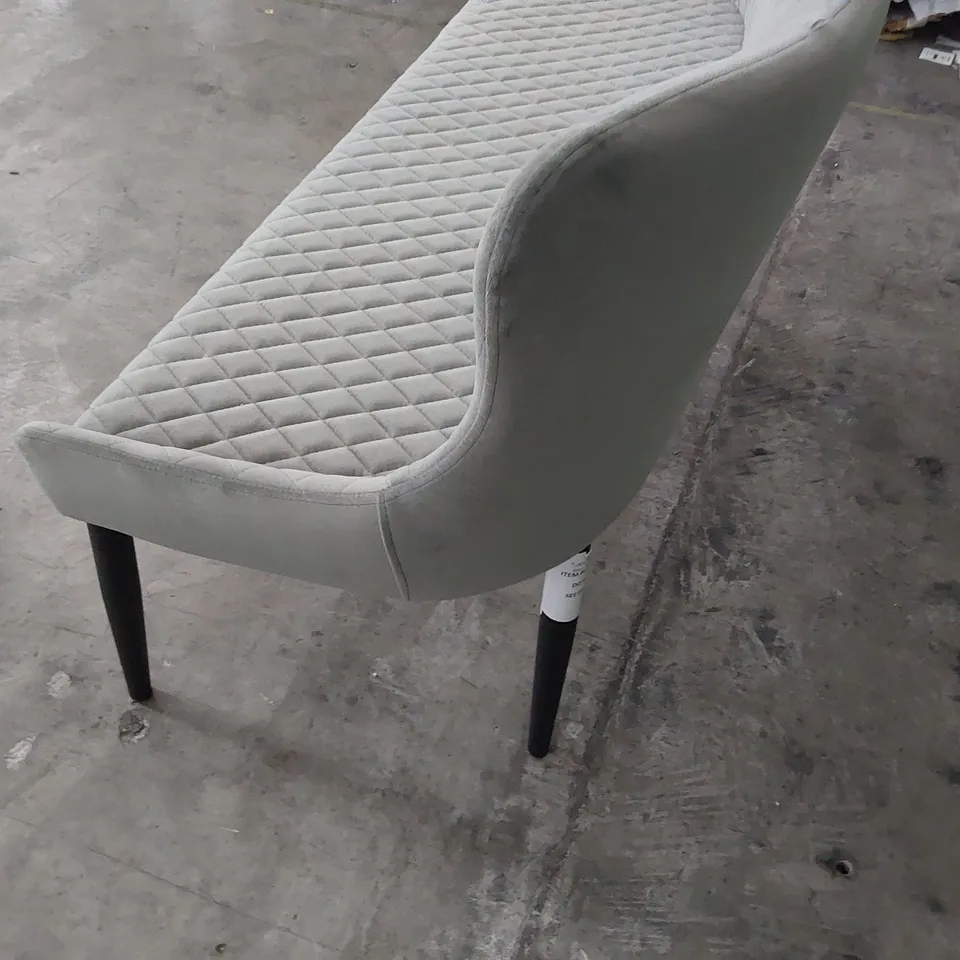 DESIGNER UPHOLSTERED BENCH SEAT QUILTED GREY PLUSH FABRIC