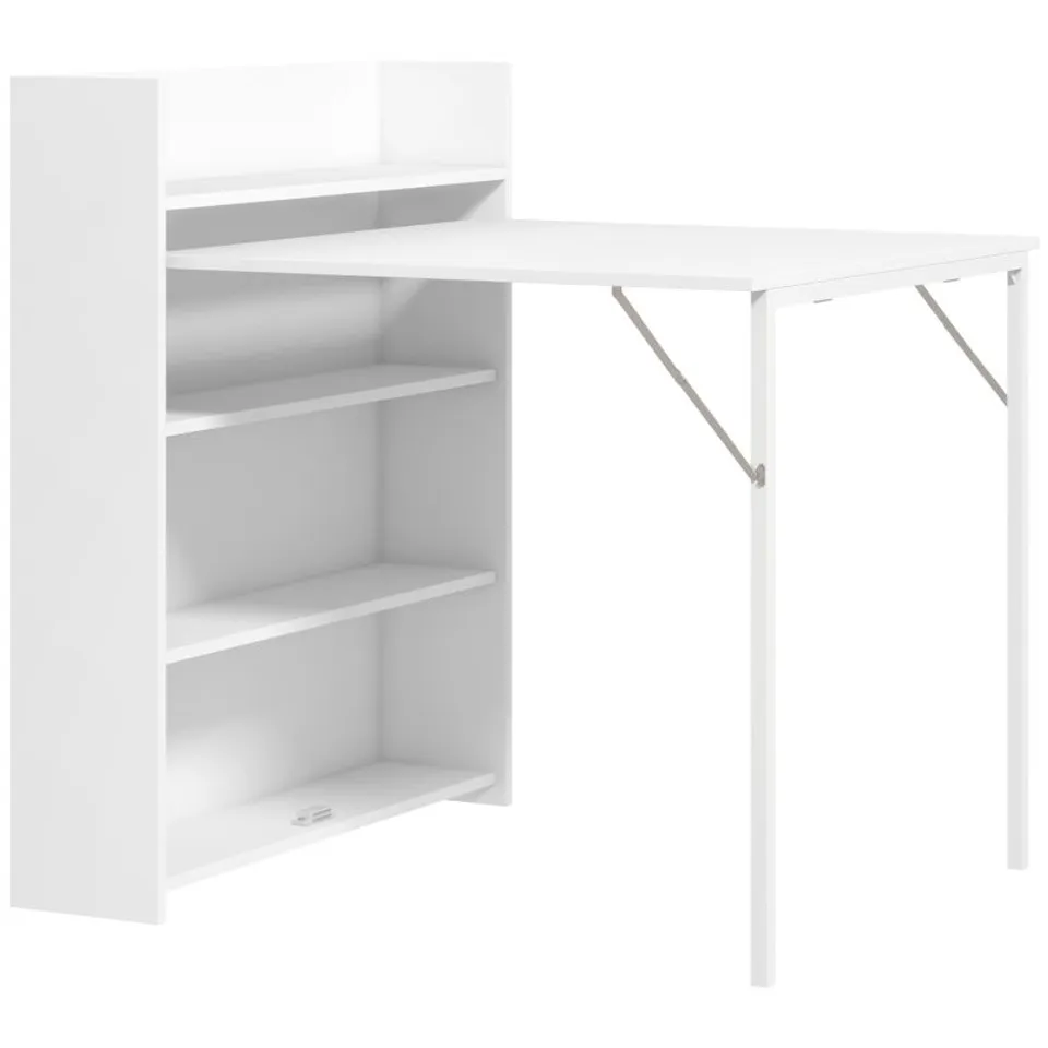 BOXED HOMCOM KITCHEN TABLE, FOLDING DINING TABLE, WITH 4-TIER SHELVES, MODERN DROP-LEAF TABLE - WHITE (1 BOX)