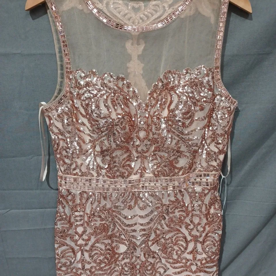 PROM FROCKS MESH SEQUIN DETAIL DRESS IN NUDE - SIZE 14