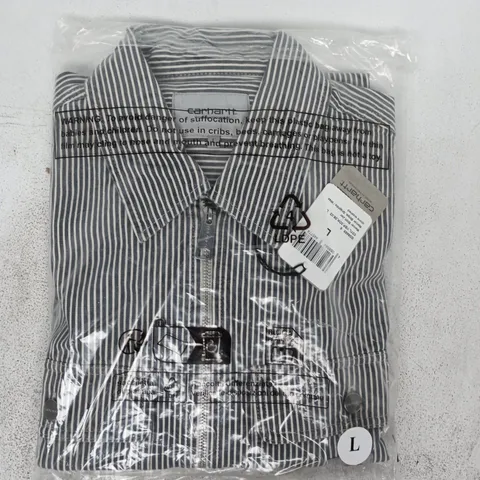 BAGGED CARHARTT MERCER STRIPE SHIRT JACKET IN GRAPHITE/WHITE SIZE LARGE
