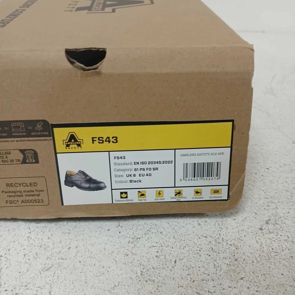 AMBLERS SAFETY FS43 BLACK LEATHER SAFETY SHOES UK 6 (EU 40)