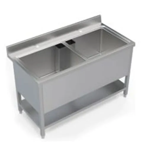 STAINLESS STEEL DOUBLE BOWL CATERING SINK WITH TAPS