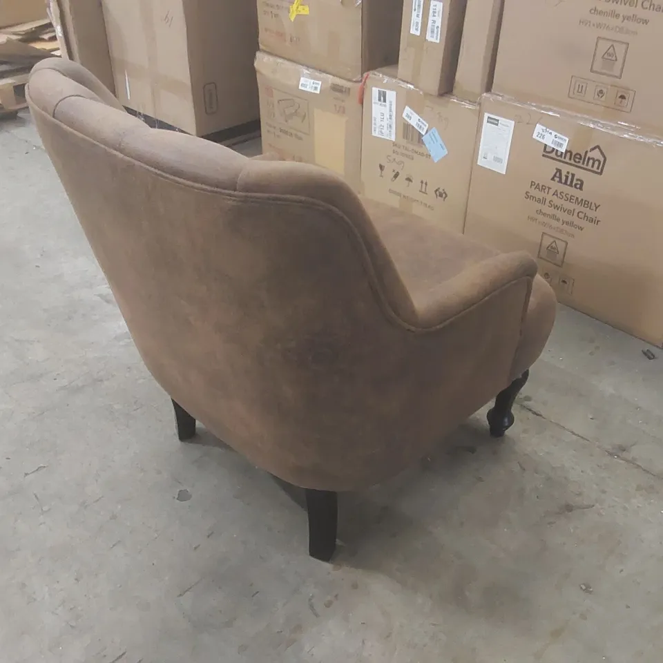 LUCIANA SUEDE TUFTED ARMCHAIR UPHOLSTERY COLOUR: BROWN