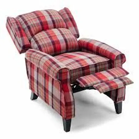 BOXED EATON RED FABRIC PUSHBACK RECLINING EASY CHAIR (1 BOX)