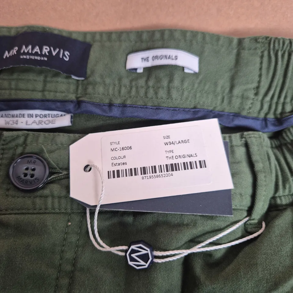 MR MARVIS THE ORIGINALS OLIVE GREEN SHORTS, UK 34 (W34/LARGE)