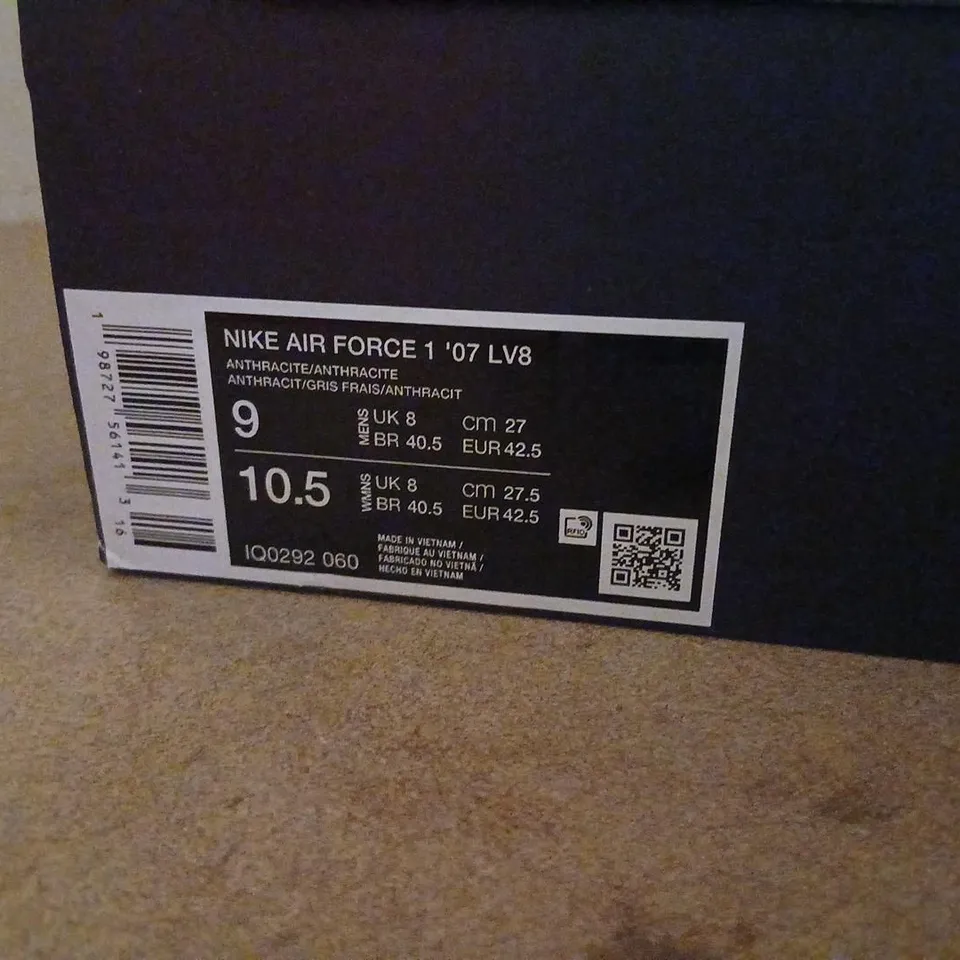 NIKE AIR FORCE 1 '07 LV8 SNEAKERS – ANTHRACITE, UK 8 (US 9)