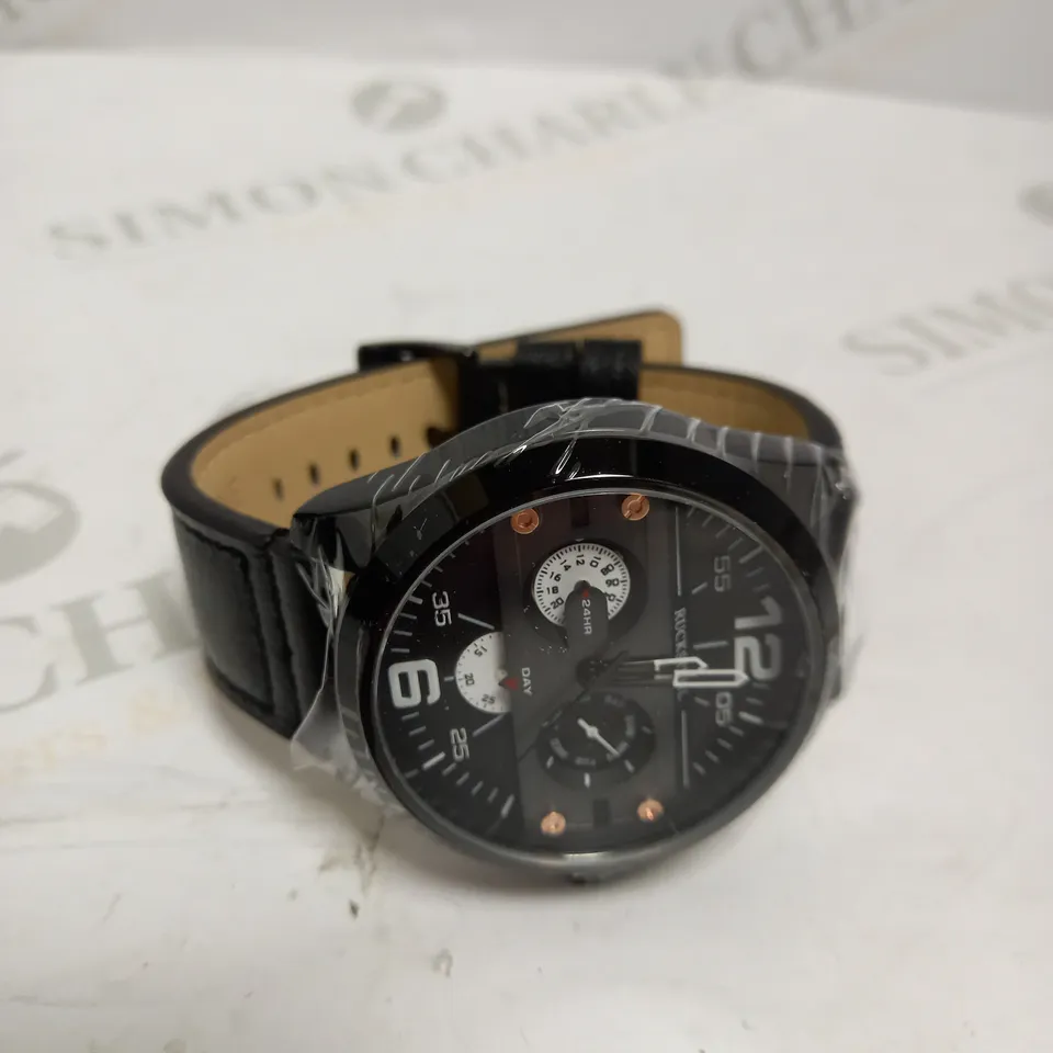 MEN’S RUCKSTUHL COCKPIT R150 WATCH – MULTI FUNCTION SUB DIALS – BLACK CASE – 3ATM WATER RESISTANT – GENUINE LEATHER STRAP 