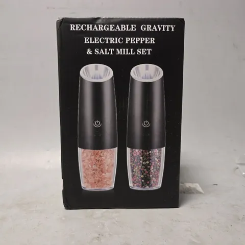 BOXED UNBRANDED RECHARGEABLE GRAVITY ELECTRIC PEPPER & SALT MILL SET