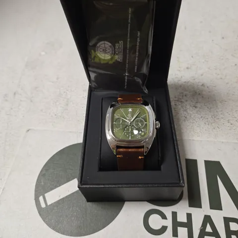 VICKERS ARMSTRONGS WRISTWATCH – OLIVE GREEN DIAL, BROWN LEATHER STRAP