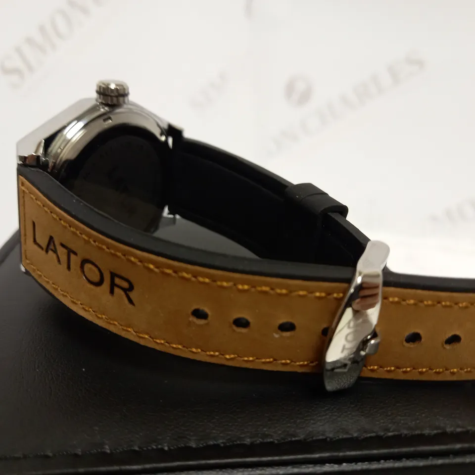 LATOR CALIBRE BROWN TWO-TONE DIAL RUBBER STRAP WRISTWATCH RRP £640