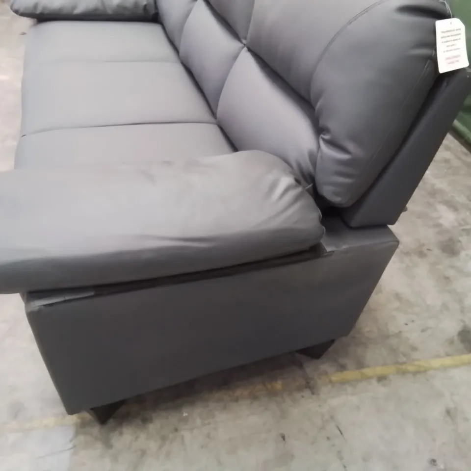 DESIGNER THREE SEATER SOFA GREY FAUX LEATHER 