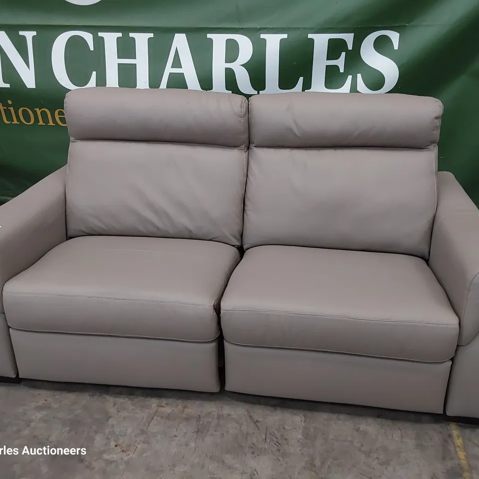 QUALITY ITALIAN DESIGNER ADRIANO POWER RECLINING THREE SEATER SOFA MUSHROOM LEATHER