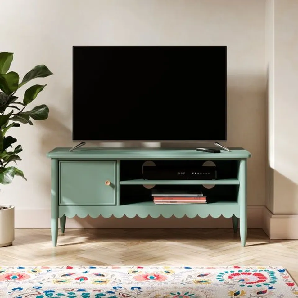 BOXED REMI SCALLOPED SMALL TV UNIT FOR TVS UP TO 46" - LILYPAD GREEN (1 BOX)