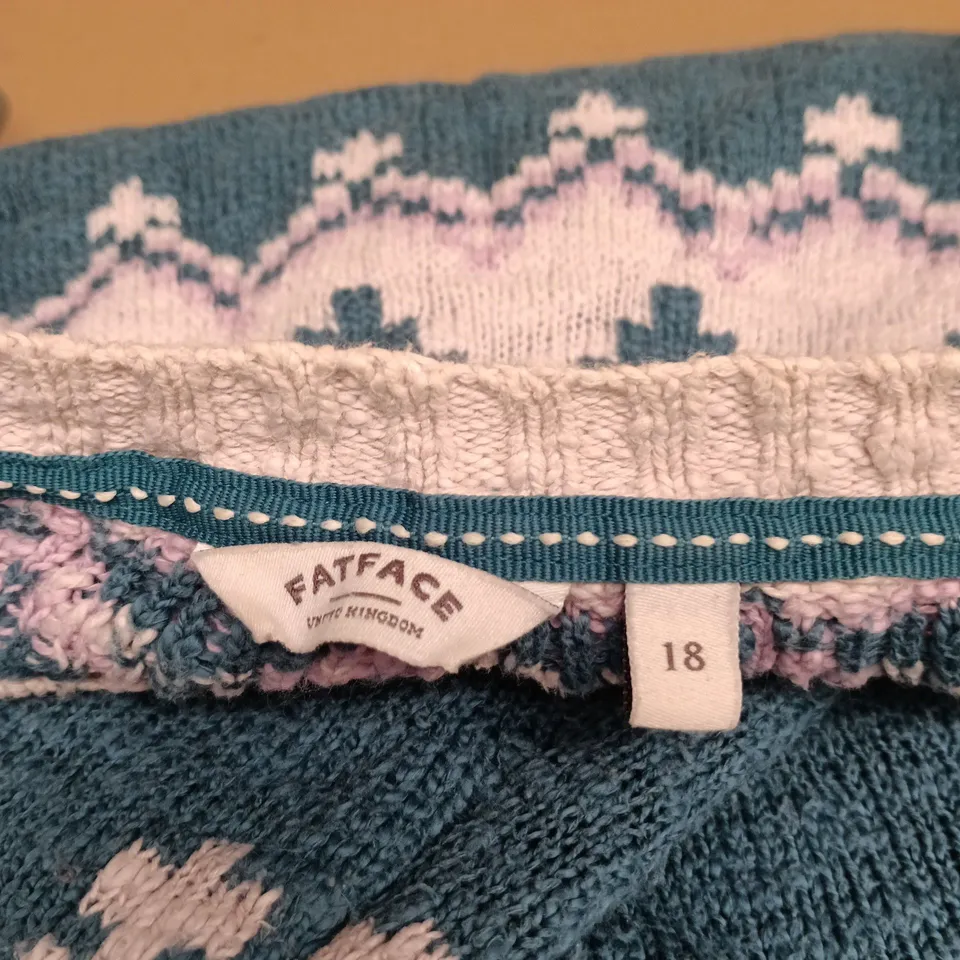 FAT FACE GREEN/WHITE/LILAC KNITTED JUMPER SIZE 18