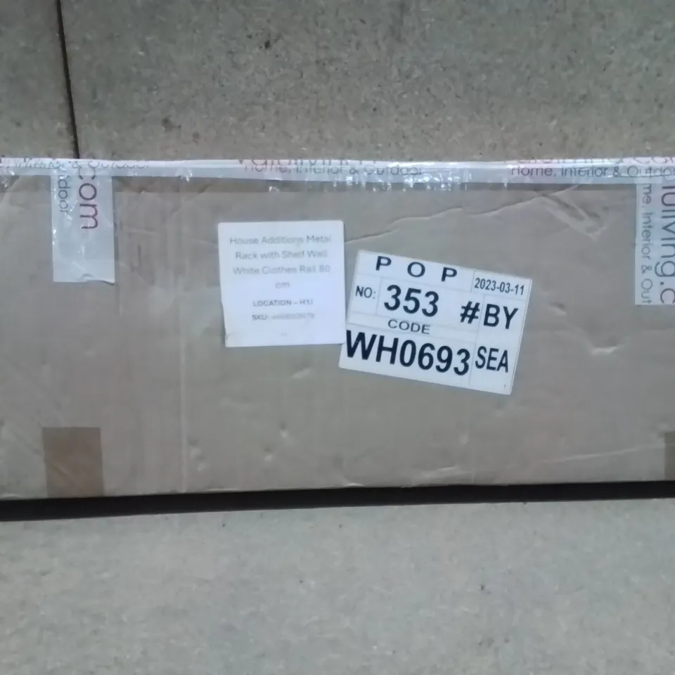 BOXED HOUSE ADDITIONS RACK WITH SHELF WALL WHITE CLOTHES RAIL 80CM 