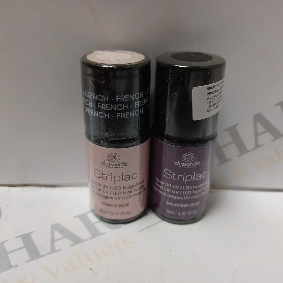 BOX OF APPROXIMATELY 75 X 8ML VIALS OF ALESSANDRO STRIPLAC NAIL POLISH IN FRENCH ROSÉ, ROUGE NOIR