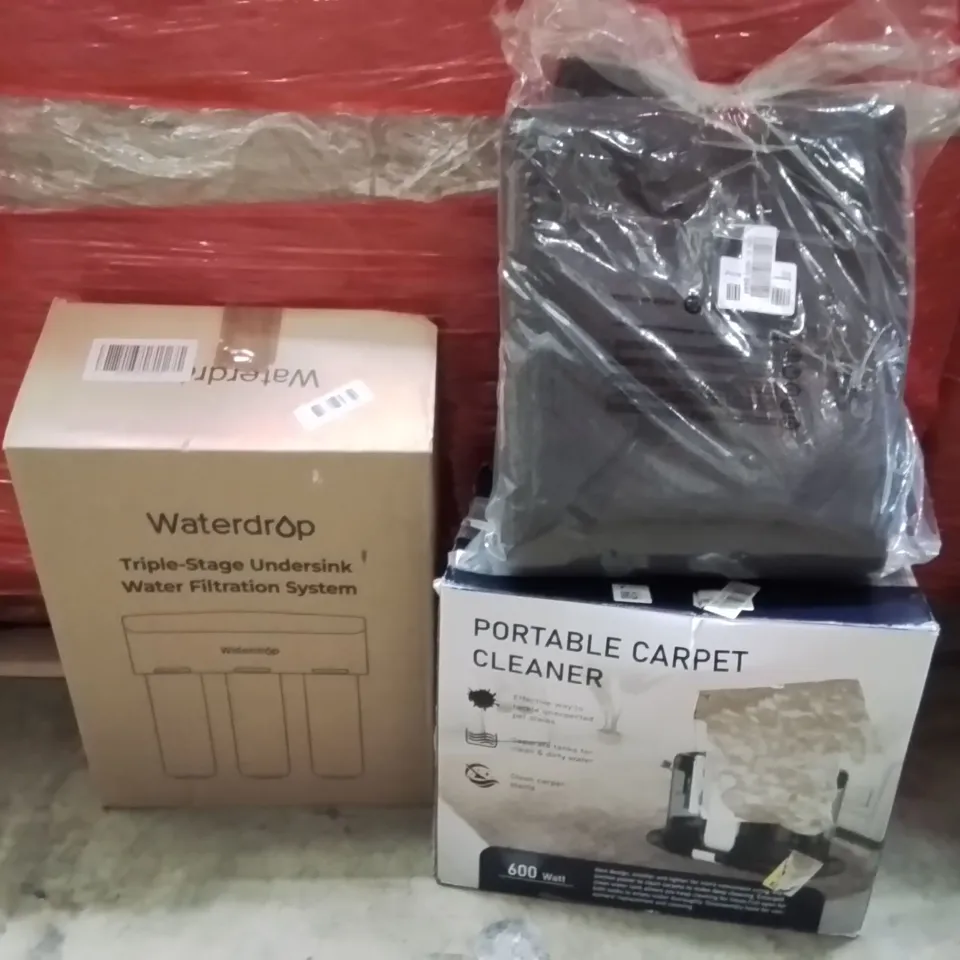 PALLET OF ASSORTED HOUSEHOLD GOODS AND PRODUCTS TO INCLUDE;UNDERSINK FILTRATION SYSTEM,AREA MAT,CARPET CLEANER 