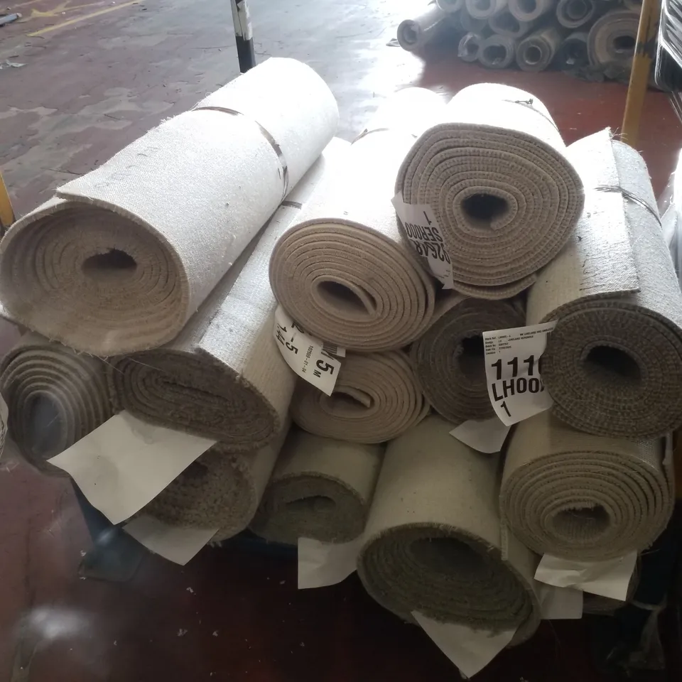 LOT OF APPROXIMATELY 13 ASSORTED ROLLS OF QUALITY CARPET