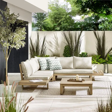 BOXED BRISA ACACIA WOOD OUTDOOR SOFA SET 6 SEAT - NATURAL (2 BOXES)