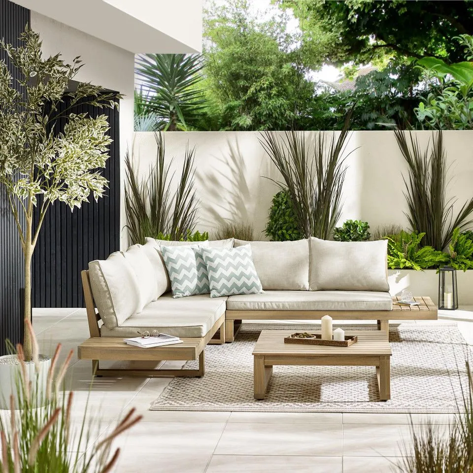 BOXED BRISA ACACIA WOOD OUTDOOR SOFA SET 6 SEAT - NATURAL (2 BOXES)