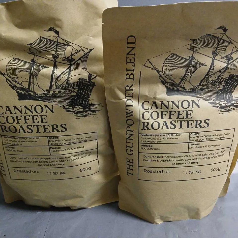 LOT OF 2 500G PACKS OF WHOLE BEANS CANNON COFFEE 