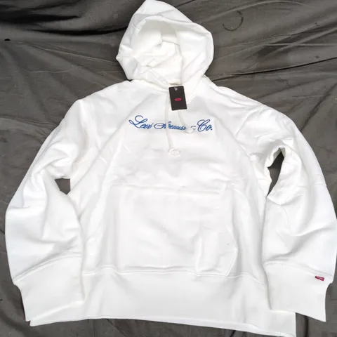 LEVI'S WHITE HOODIE WITH SCRIPT LOGO – RELAXED FIT - SMALL
