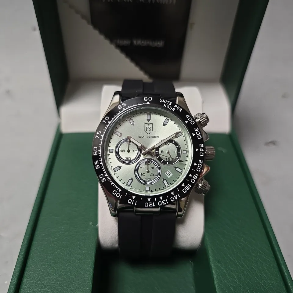 FRANK SCHMIDT WATCH – MULTI FUNCTION SUB DIALS WITH DATE – HQ RUBBER SPORTS STRAP – 3ATM WATER RESISTANT – GIFT BOX INCLUDED
