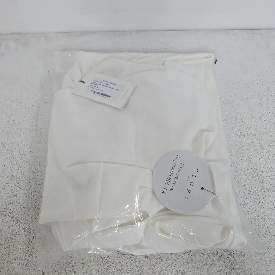 BAGGED CLUB OF LONDON VIONETTE WHITE HIGH NECK MAXI DRESS - UK 8