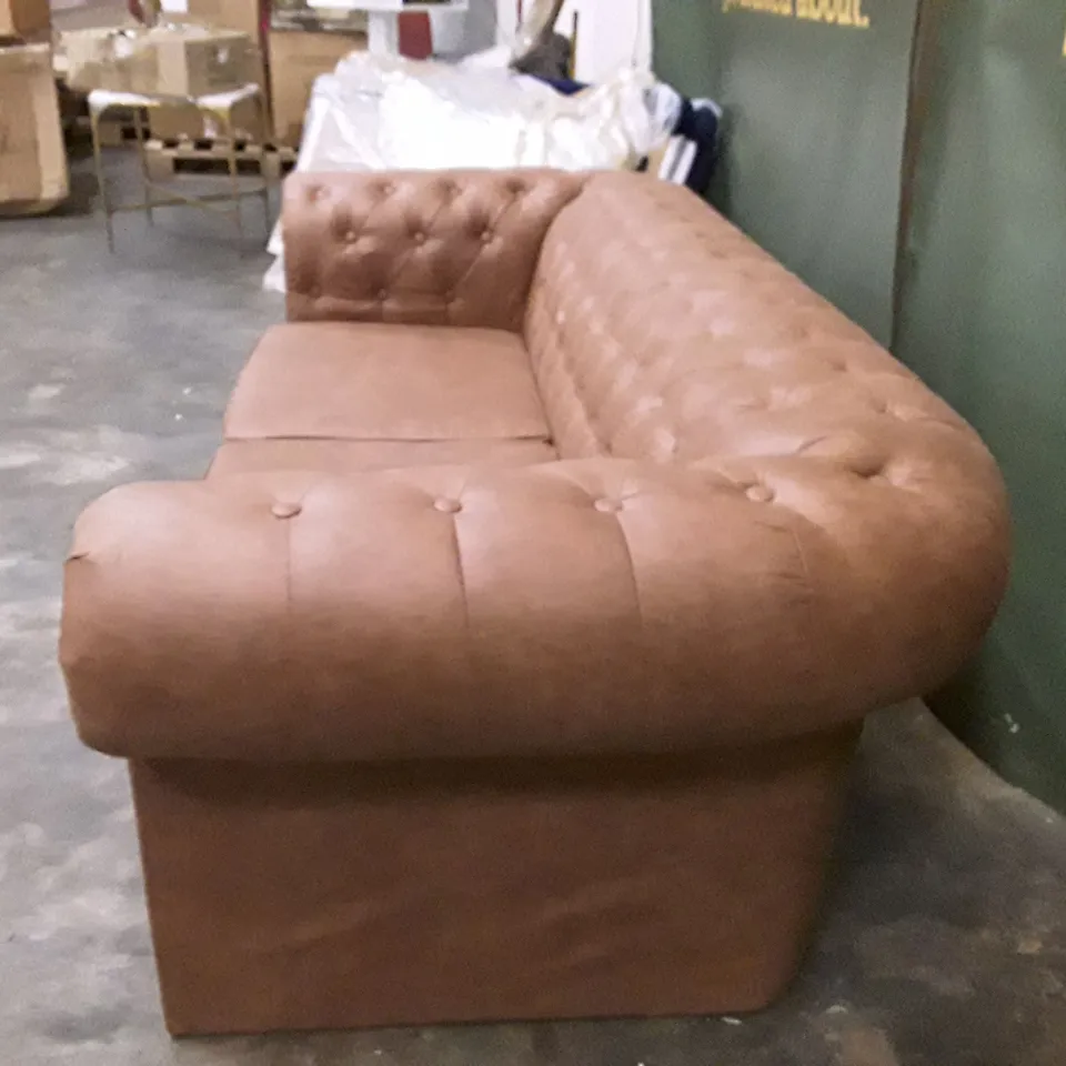 QUALITY DESIGNER 3 SEATER SOFA - BROWN LEATHER