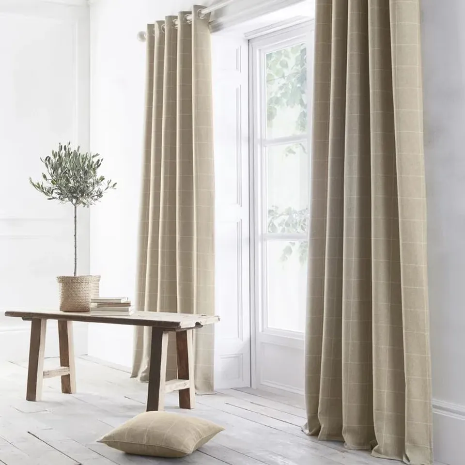 DESIGNER LORENZA CHECK- LINED EYELET ROOM DARKENING CURTAIN
