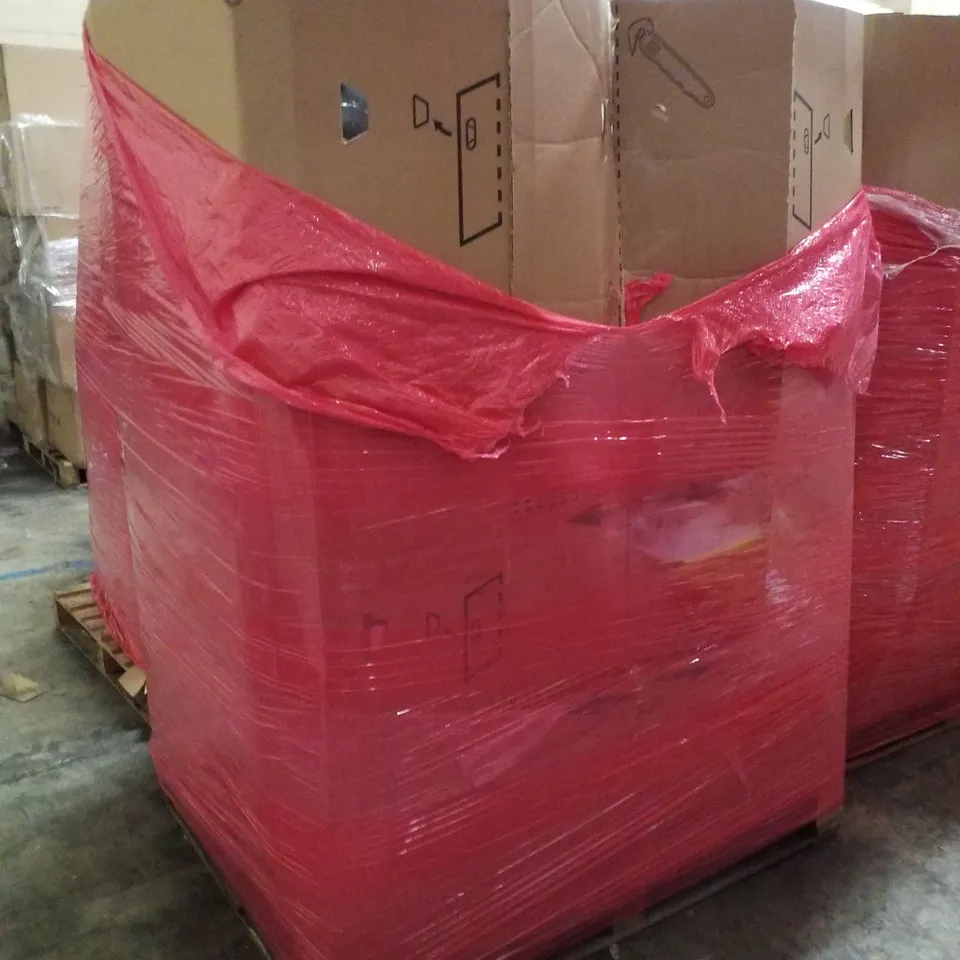PALLET CONTAINING ASSORTED PRODUCTS INCLUDING LEG MASSAGER, 100FT WATERING HOSE, STROLLER, POL UP TENT & 4 WHEELS FOLDABLE SUPERMARKET SHOPPING CART