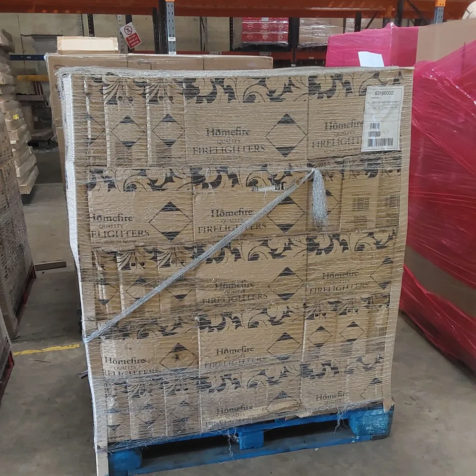 PALLET OF APPROX 105 BRAND NEW CASES OF HOMEFIRE FIRELIGHTERS // 24 PACKS PER CASE, 12 FIRELIGHTERS PER PACK