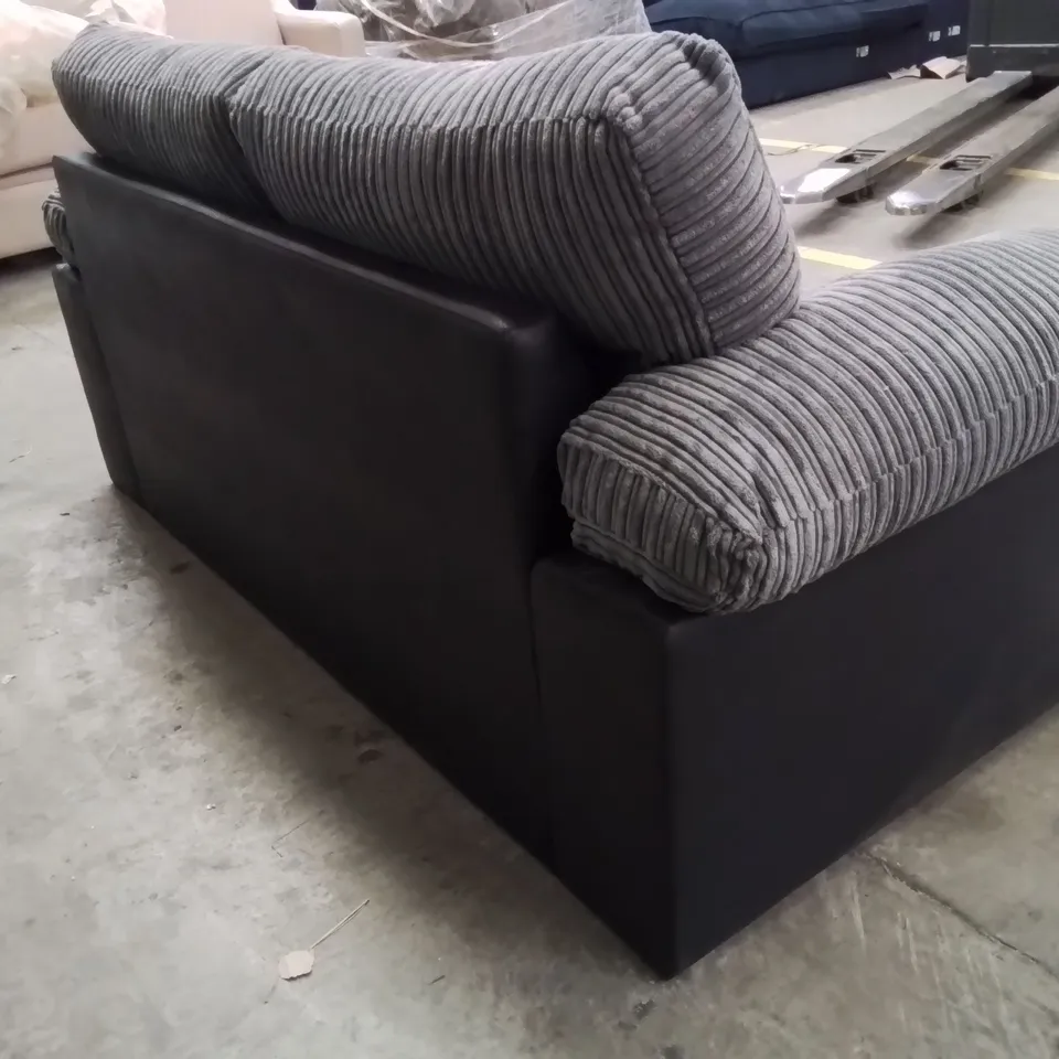 QUALITY DESIGNER GREY CORDUROY FABRIC UPHOLSTERED 2 SEATER SOFA