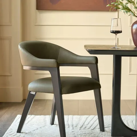 BOXED DYLAN OLIVE GREEN LEATHER DINING CHAIR