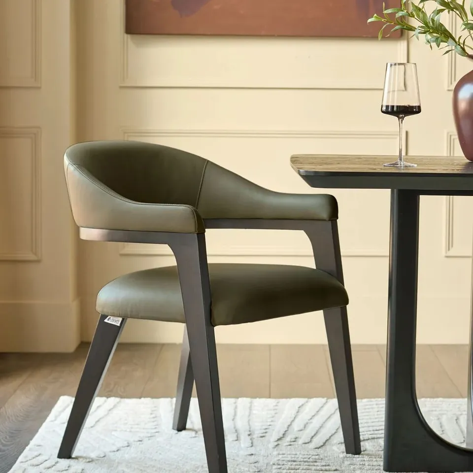 BOXED DANETTI DYLAN OLIVE GREEN LEATHER DINING CHAIR
