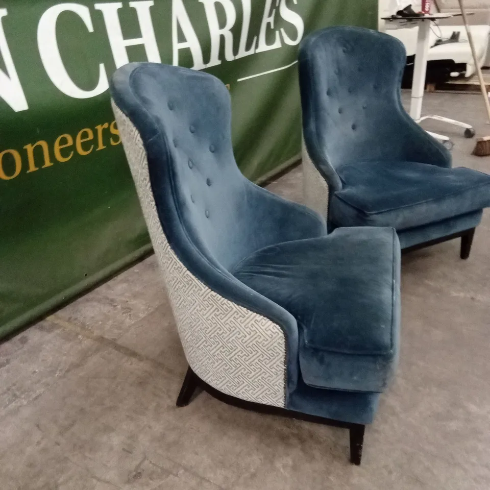 SET OF 2 QUALITY DESIGNER WING BACK VELVET CHAIRS