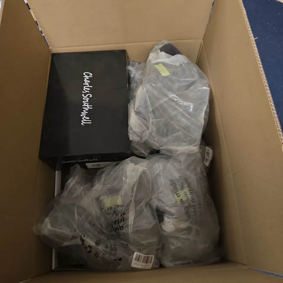 BOX OF APPROXIMATELY 14 ASSORTED PAIRS OF SHOES IN VARIOUS STLYES , COLOURS AND SIZES 