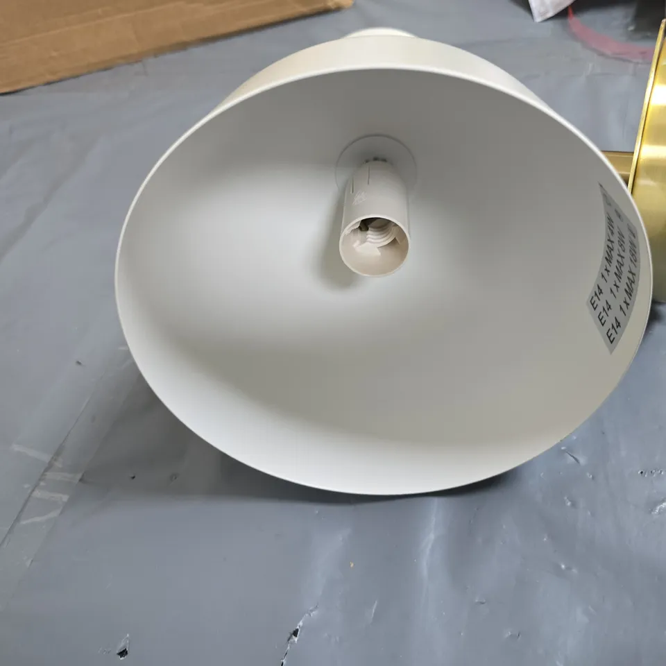 BRASS & WHITE CONE SHADE TABLE LAMP WITH E14 SOCKET
