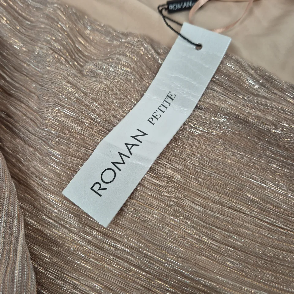 ROMAN PETITE ROSE GOLD SPARKLE CRINKLE DRESS – UK 16