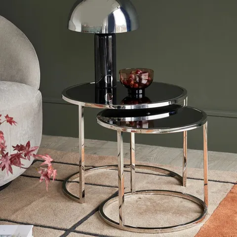 BOXED DANETTI THEA SMOKED MIRROR NEST OF TABLES